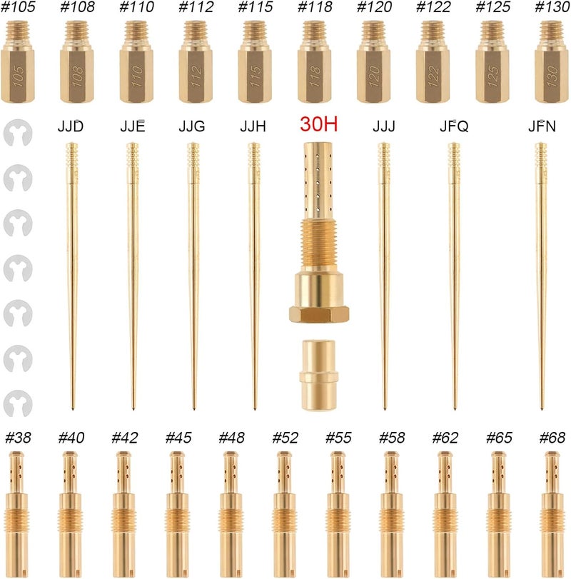 Windance 30pcs Carburetor Main Slow Jet Injection Nozzle Emulsion Tube Nozzle Holder Kit Fit for CVK PWK PWM/PE 26/28, Brass Nozzles Modified Kit (30 Hole) - Image 2
